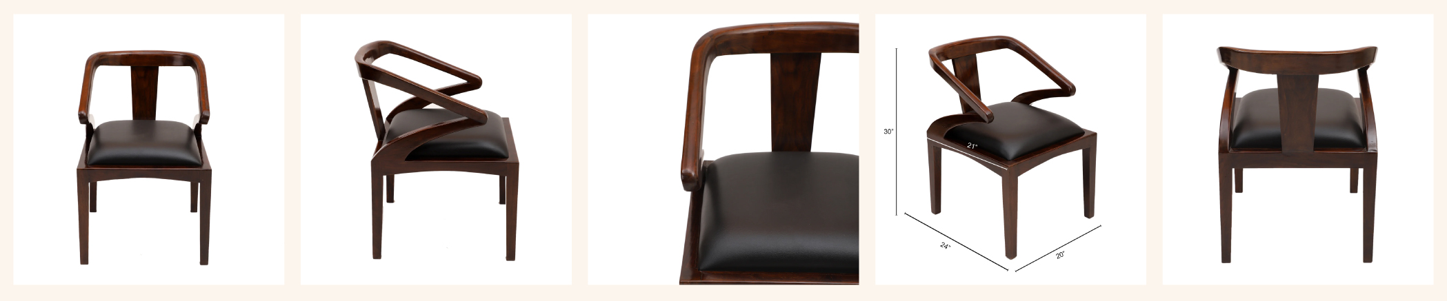 Premium chair shown from five angles with dimension callouts