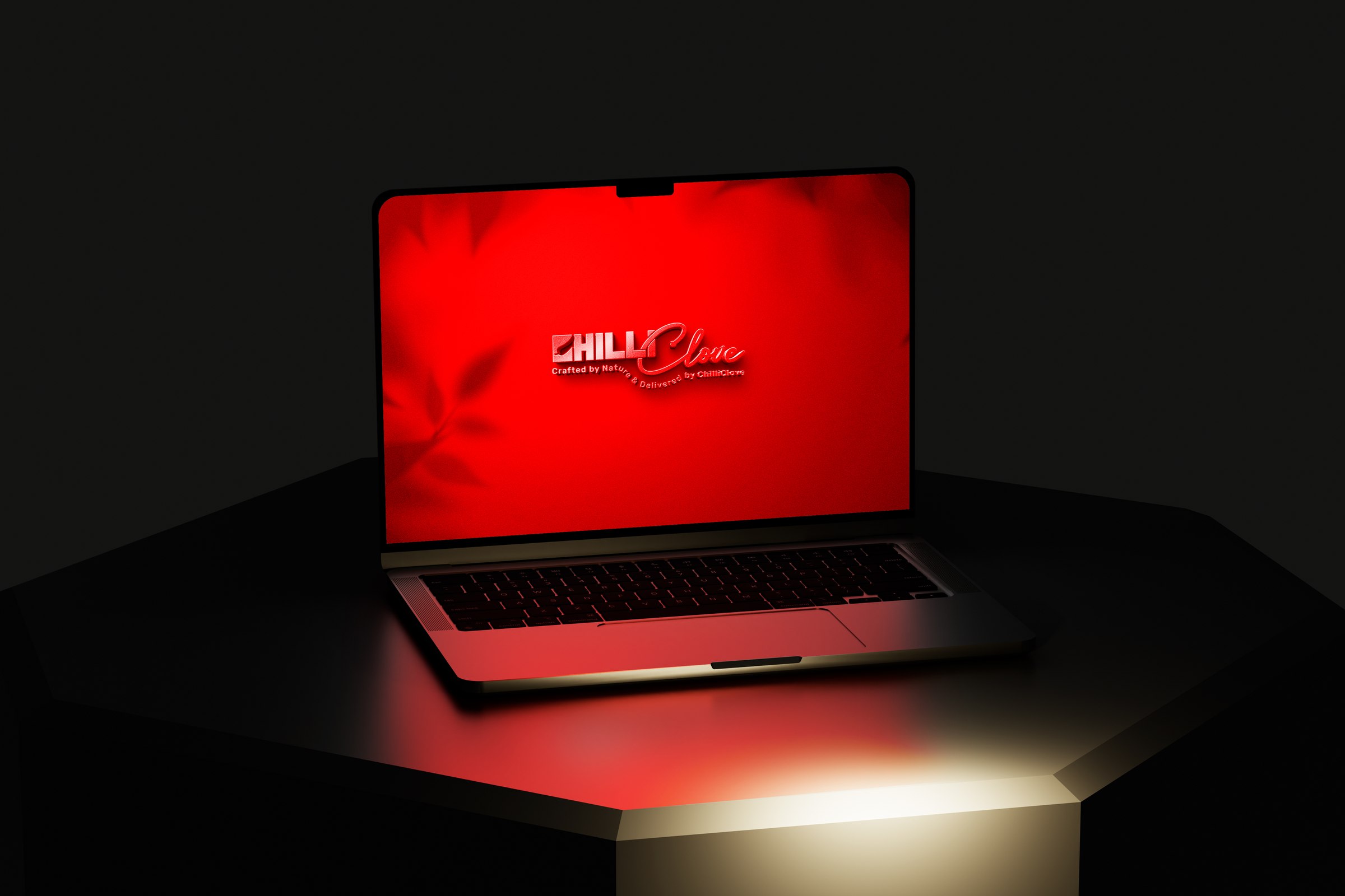 ChilliClove brand identity on a laptop screen