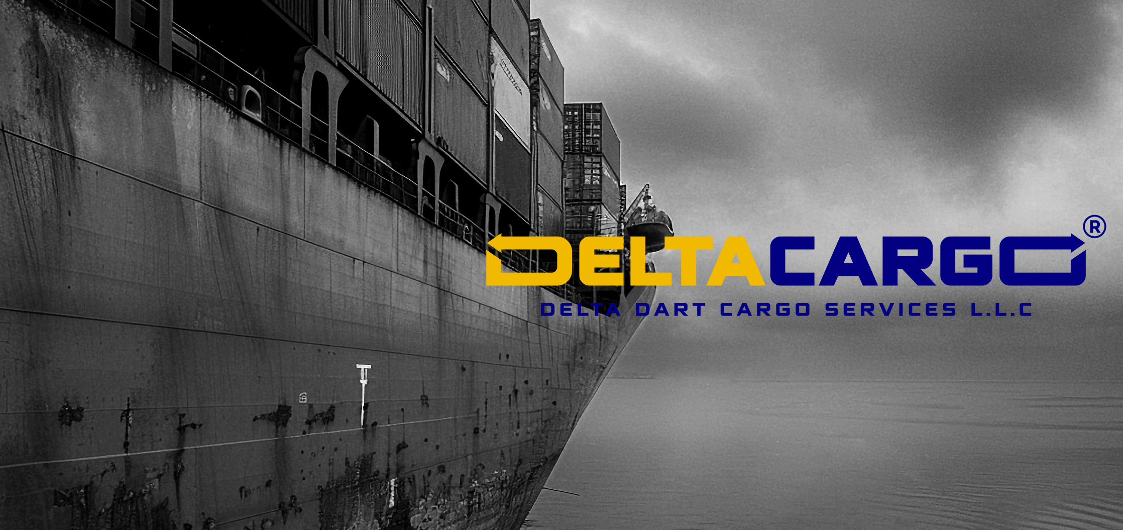 Delta Cargo wordmark over a cargo ship