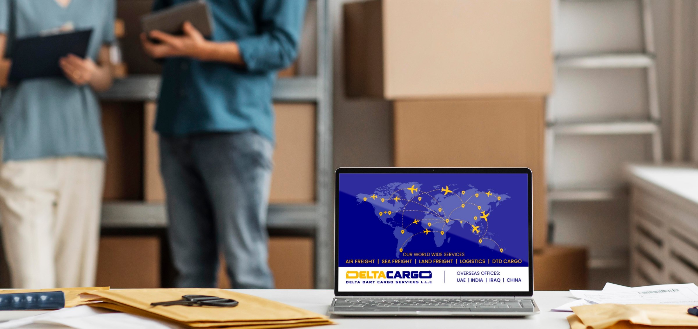 Delta Cargo worldwide services dashboard on a laptop