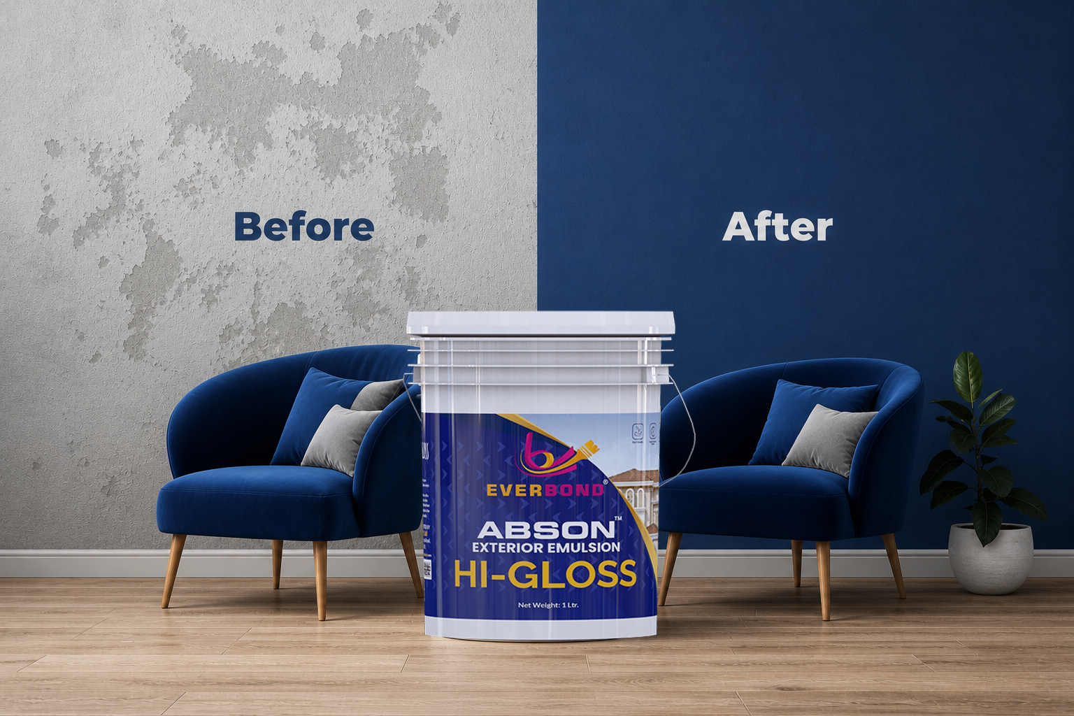 Everbond Abson Hi-Gloss paint before and after wall colour demonstration