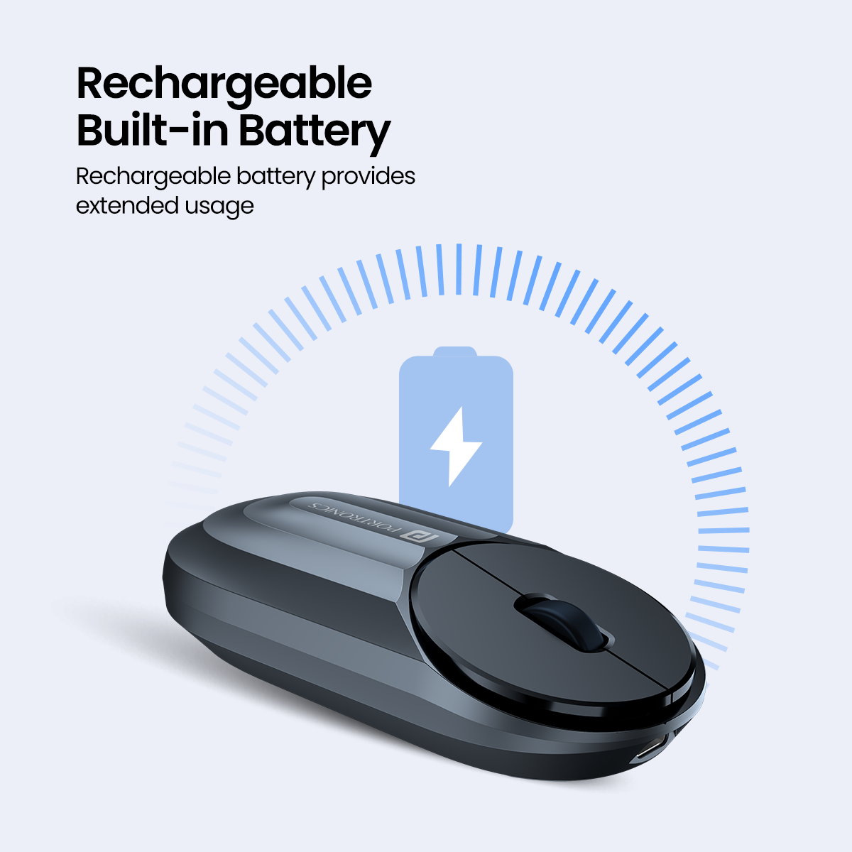 Portronics mouse rechargeable built-in battery infographic