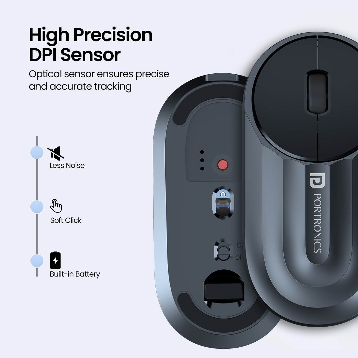 Portronics mouse high precision DPI sensor detail