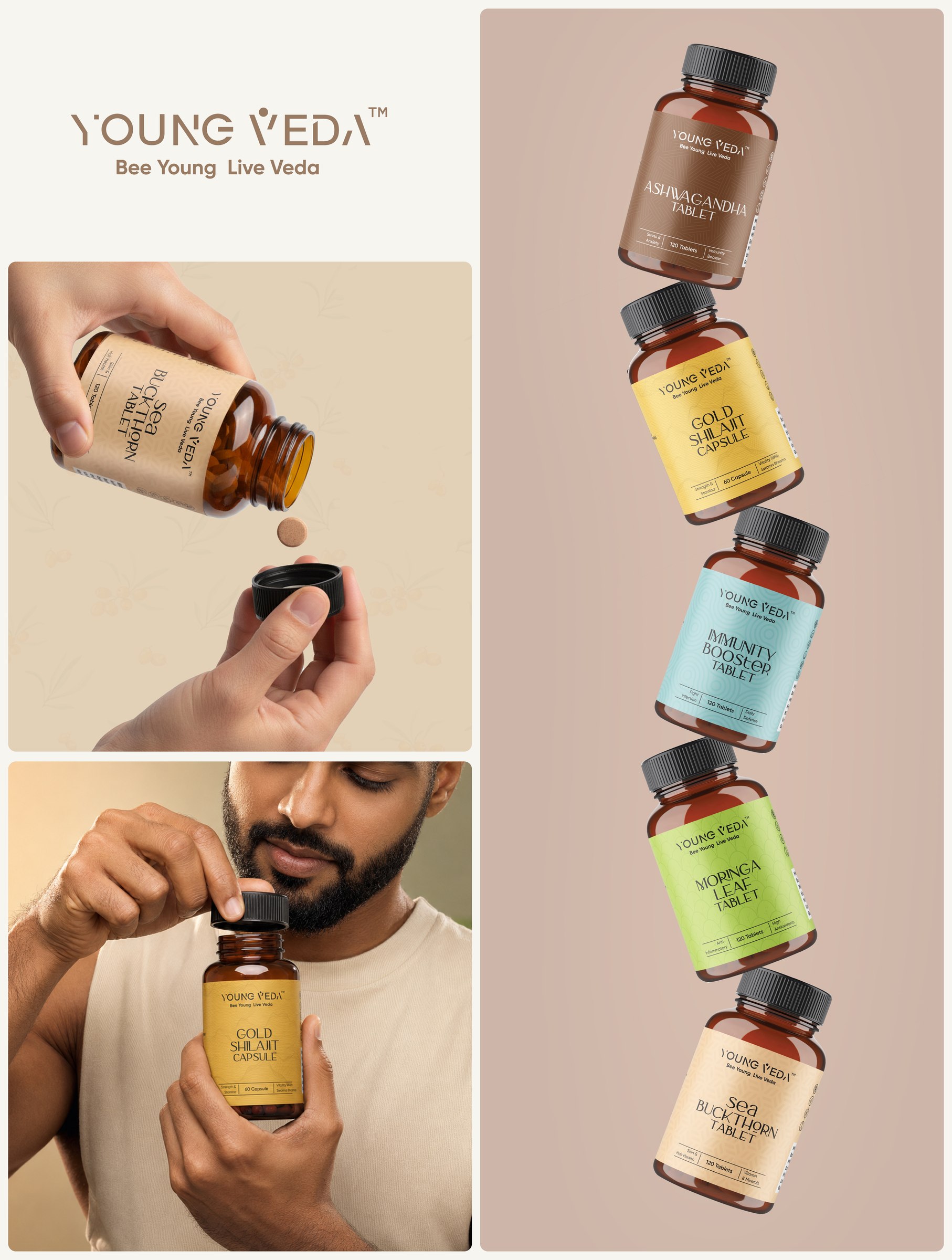 Young Veda logo, identity and packaging overview