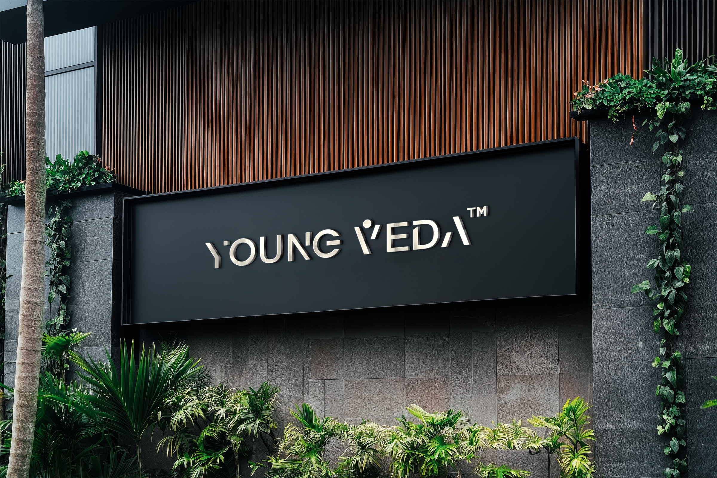 Young Veda storefront signage mockup